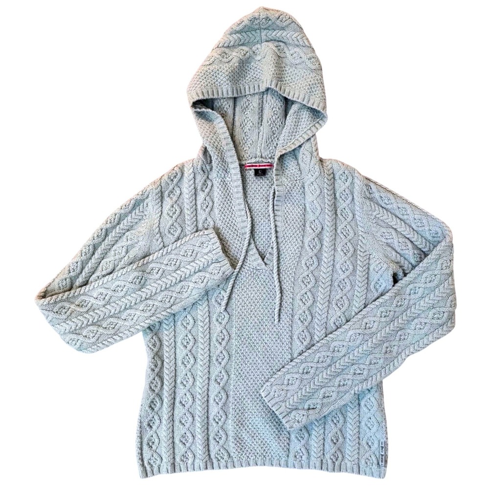 Vintage Polo Jeans Co Ralph Lauren Cable Knit Hoodie Sweater Sky Blue Large